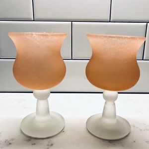 Hand blown Frosted wine glass set/2